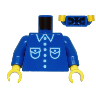 blue torso shirt with white pockets buttons and collar pattern reissue blue arms yellow hands