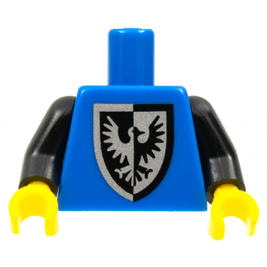 blue torso castle black falcon with shield bottom round pattern reissue with inside ribs black arms yellow hands