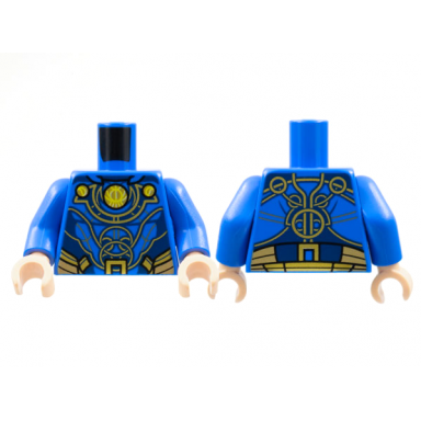 blue torso armor 3 gold circles and trim pattern blue arms light nougat hands