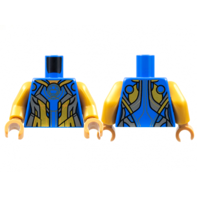 blue torso female armor dark bluish gray and gold panels gold outline circle pattern pearl gold arms medium nougat hands
