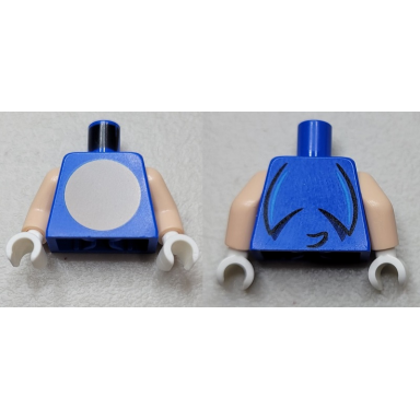 blue torso light nougat circle stomach with medium azure curved lines and black spines and tail on back pattern light nougat arms white hands