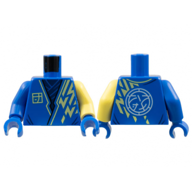 blue torso tunic dark blue scarf bright light yellow lightning core logo on back pattern bright light yellow arm left blue arm right blue hands