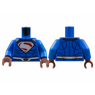 blue torso white shoulders and belt s in red pentagon dark blue muscle lines pattern blue arms reddish brown hands