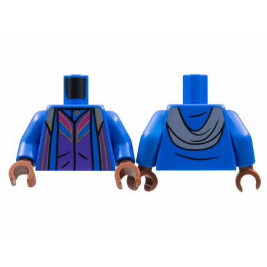 blue torso robe over dark purple shirt magenta and gold trim pattern blue arms reddish brown hands