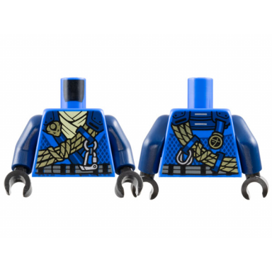blue torso tunic with dark blue shoulders bright light yellow scarf gold dragon head and ropes and silver carabiner pattern dark blue arms black hands