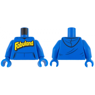 blue torso hoodie with kangaroo pocket and yellow and black fabuland logo pattern blue arms blue hands