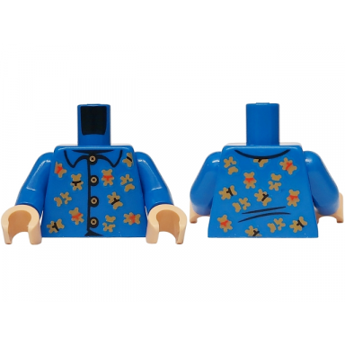 blue torso pajamas with collar gold buttons and teddy bears pattern blue arms light nougat hands
