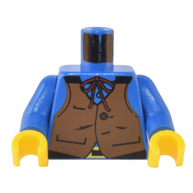 blue torso western cowboy brown vest buckle string bow tie pattern blue arms yellow hands