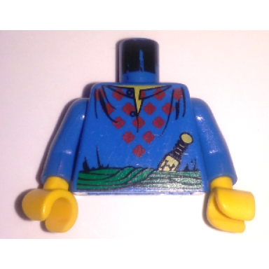 blue torso tunic with red diamonds green sash yellow dagger and neck pattern blue arms yellow hands