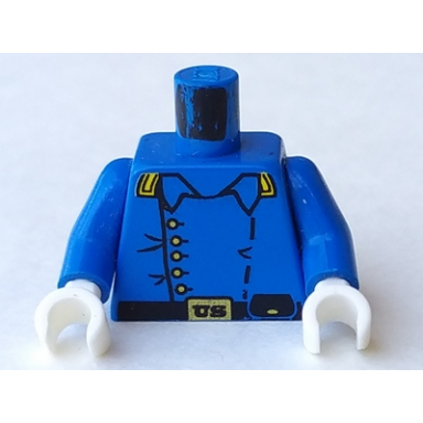 blue torso western cavalry uniform 5 buttons black belt and pouch gold buckle with us pattern blue arms white hands