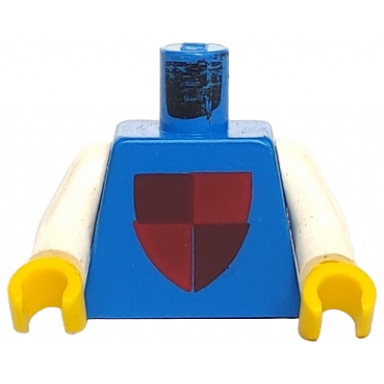 blue torso castle classic shield with dark red and red quarters pattern white arms yellow hands