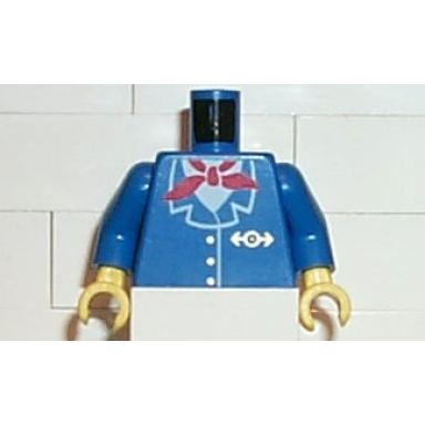 blue torso train jacket and red scarf pattern blue arms yellow hands