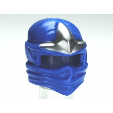 blue minifigure headgear ninjago wrap with silver 3 point emblem pattern