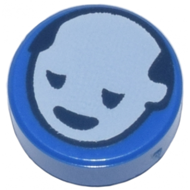 blue tile round 1 x 1 with white head with dark blue eyes and mouth pattern