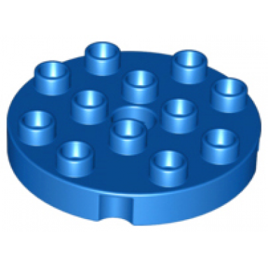 blue duplo plate round 4 x 4 with hole with locking ridges