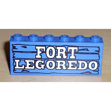 stickered assembly 6 x 1 x 2 with fort legoredo pattern sticker - sets 6762 6769 - 2 brick 1 x 6