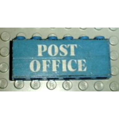 blue stickered assembly 6 x 1 x 2 with post office pattern sticker - set 1589-1 - 2 brick 1 x 6