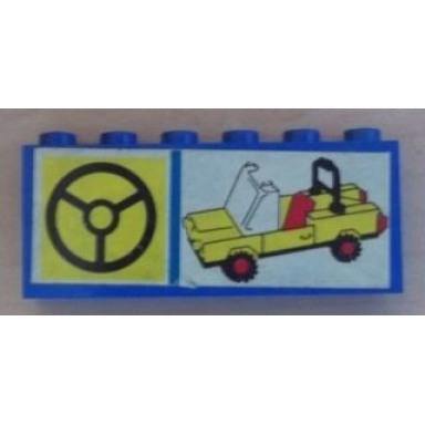 blue stickered assembly 6 x 1 x 2 with steering wheel and yellow car pattern sticker - set 6390 - 2 brick 1 x 6