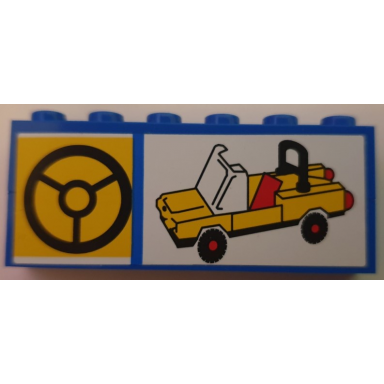 blue stickered assembly 6 x 1 x 2 with steering wheel and yellow car pattern sticker - set 10041 - 2 brick 1 x 6