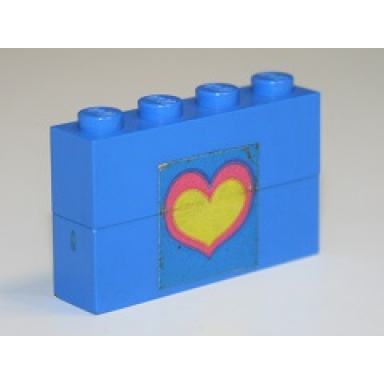 blue stickered assembly 4 x 1 x 2 with pink and yellow heart pattern sticker - set 275-1 - 2 brick 1 x 4