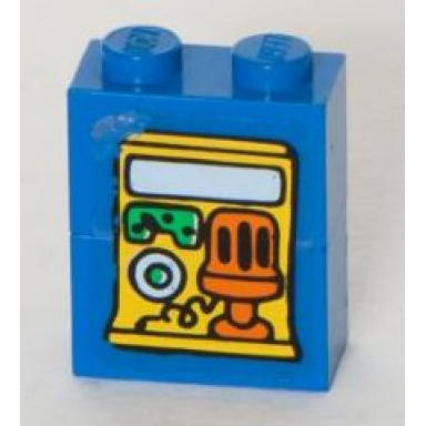 blue stickered assembly 2 x 1 x 2 with radio pattern sticker - set 3664 - 2 brick 1 x 2