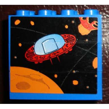 blue stickered assembly 4 x 2 x 3 with ufo and planets pattern sticker - sets 4560 4561 - 3 brick 2 x 4