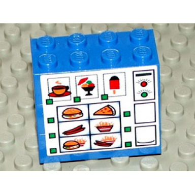 blue stickered assembly 4 x 2 x 3 with food vending machine pattern sticker - sets 4560 4561 - 3 brick 2 x 4