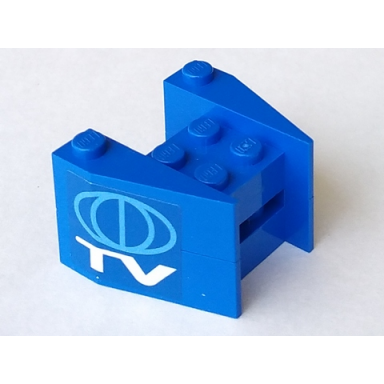 blue stickered assembly 4 x 3 x 2 with tv globe logo pattern on both sides stickers - set 6553 - 2 wedge 3 x 4 without stud notches