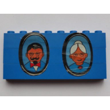 blue stickered assembly 8 x 1 x 3 with grandfather and grandmother portraits pattern stickers - set 264-1 - 3 brick 1 x 8