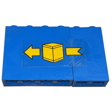 blue stickered assembly 6 x 1 x 3 with yellow box and arrow pattern model right side sticker - set 6361 - 1 panel 1 x 4 x 3 - solid studs 1 panel 1 x 2 x 3 - solid studs