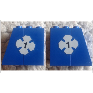 blue stickered assembly 4 x 2 x 3 with white lucky clover and black number 1 pattern on both sides stickers - sets 316-1 775 - 1 slope 75 2 x 2 3 brick 2 x 2