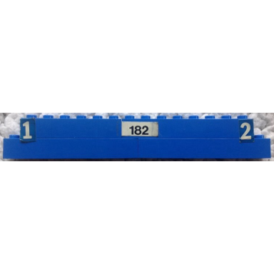 blue stickered assembly 16 x 1 x 2 with white number 1 and 2 and black 182 pattern model left side stickers - set 182 - 1 brick 1 x 6 3 brick 1 x 8