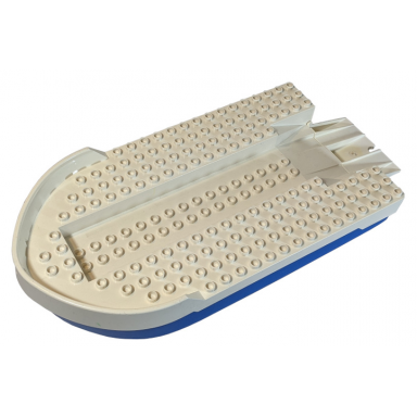 blue duplo boat hull unitary 12 x 23 floating with white top and car ramp bb1245c01 4671