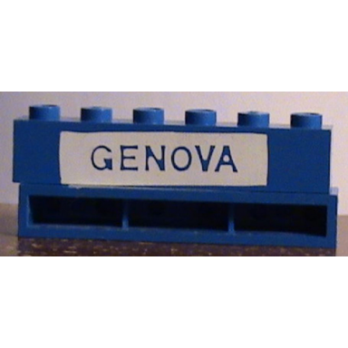 blue brick 1 x 6 without bottom tubes with cross side supports with blue in white genova pattern