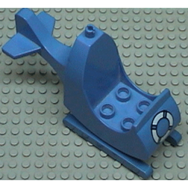 blue duplo helicopter body with skids with life preserver pattern