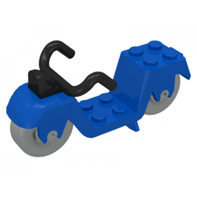 blue fabuland scooter with black handlebars and light gray wheels
