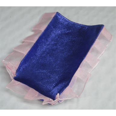 blue belville cloth bed cover 8 x 13 with bright pink tulle edge