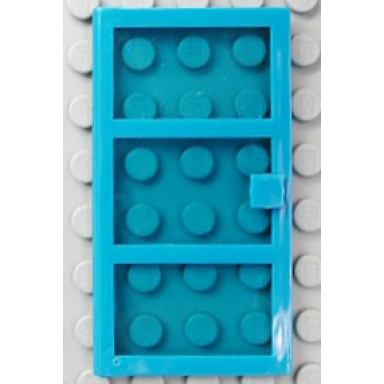 blue door 1 x 4 x 6 with 3 panes and square handle with fixed trans-dark blue glass