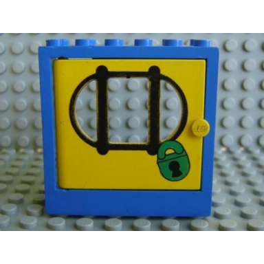blue fabuland door frame 2 x 6 x 5 with yellow door with police lock pattern