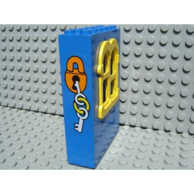 blue fabuland building wall 2 x 6 x 7 with squared yellow window and lock and keys pattern sticker - set 3664
