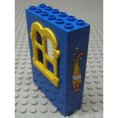blue fabuland building wall 2 x 6 x 7 with lemonade bottle and number 2 pattern sticker - set 3676