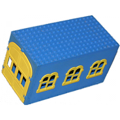 blue fabuland garage block with yellow windows and yellow doors