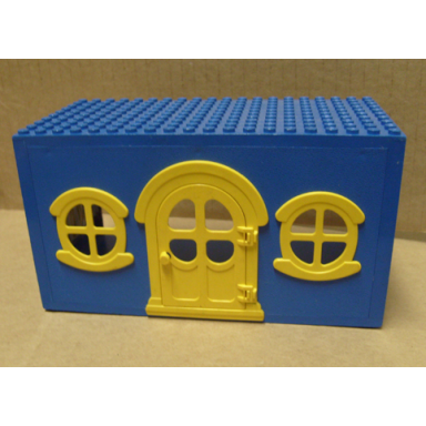 blue fabuland house block with yellow door and windows