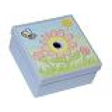 light violet container box 3 1 2 x 3 1 2 x 1 1 3 with hinged lid with flowers sun and bee pattern sticker - sets 3119 3241