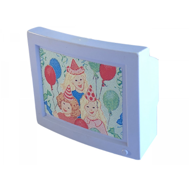 light violet scala tv computer monitor with balloons and 3 girls with party hats pattern sticker - set 3243