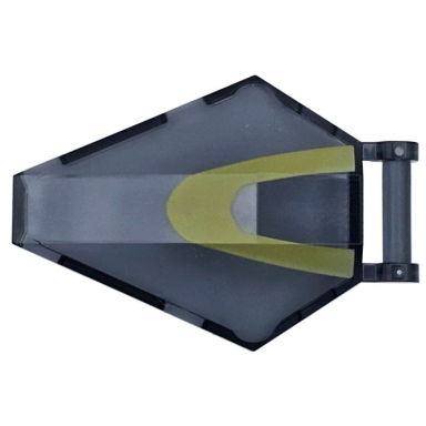 trans-black windscreen 6 x 4 x 1 hexagonal with bar handle with olive green curved stripe pattern