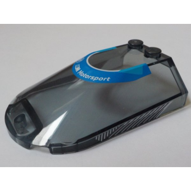 trans-black windscreen 6 x 4 x 1 1 3 canopy sloped sides with white bmw logo and motorsport on blue background stripes on sides pattern