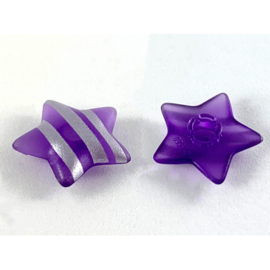 trans-medium purple clikits icon star 2 x 2 large with pin with silver stripes pattern