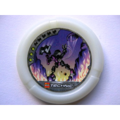 glow in dark opaque throwing disk with throwbot spark 3 pips lego technic logo and robot throwing disk pattern