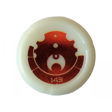 glow in dark opaque throwing disk with bionicle kanoka 143 ta-metru pattern